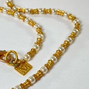 Vintage ANNE KLEIN Faux Pearl Gold Tone Beaded Long Necklace.
